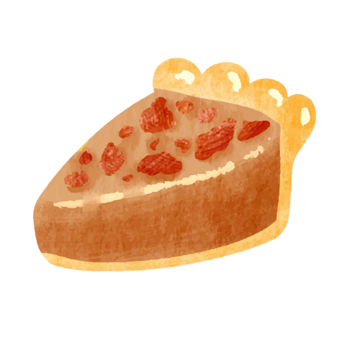 Ilustración de una porción de tarta con base de masa y relleno de frutos secos, inspirada en nuestras tartas personalizadas en Sevilla.